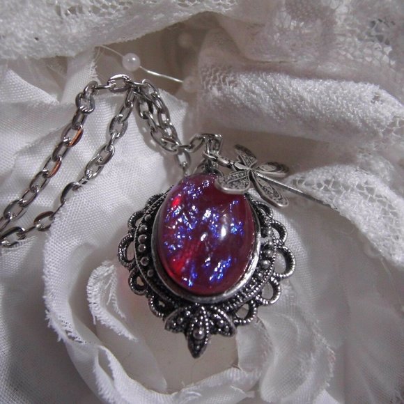DRAGONS BREATH FIRE OPAL STONE NECKLACE DRAGONFLY - Picture 4 of 12